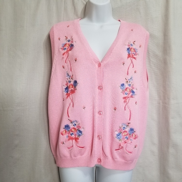 Tabi International Floral Embroidered Pink Medium Vest - Picture 7 of 7